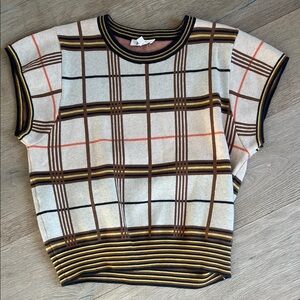 THML Plaid Short Sleeve Sweater Top